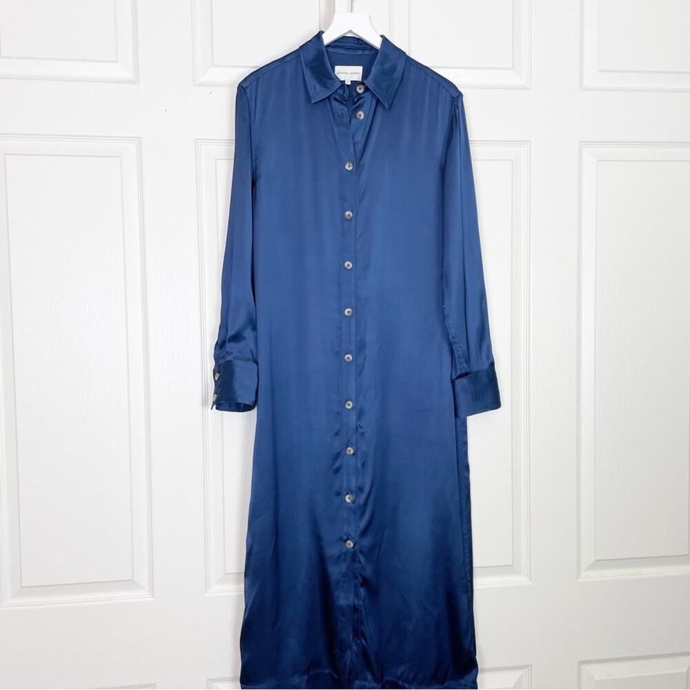 LouLou Studio Ara Satin Maxi Shirt Dress Navy Minimalist Sz M - Picture 3 of 11